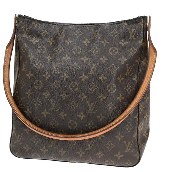 LOUIS VUITTON Logo Looping GM Shoulder Bag Monogram Leather Brown - Picture 1 of 16
